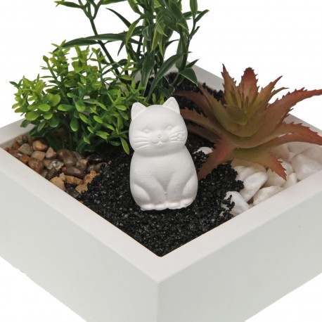 VASO DE CIMENTO COM PLANTA E GATO