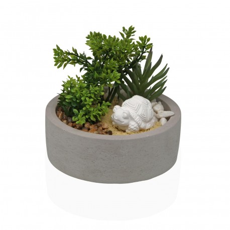 VASO DE CIMENTO COM PLANTA E TARTARUGA