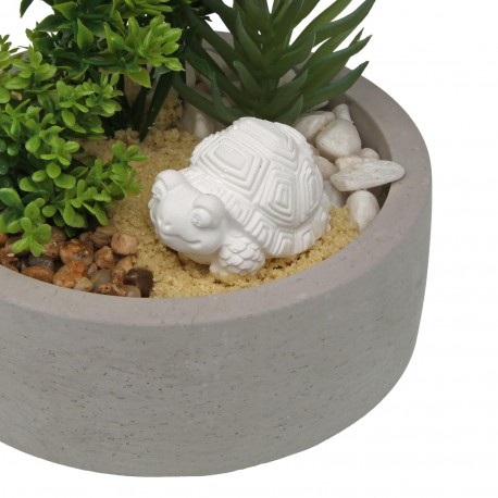 VASO DE CIMENTO COM PLANTA E TARTARUGA