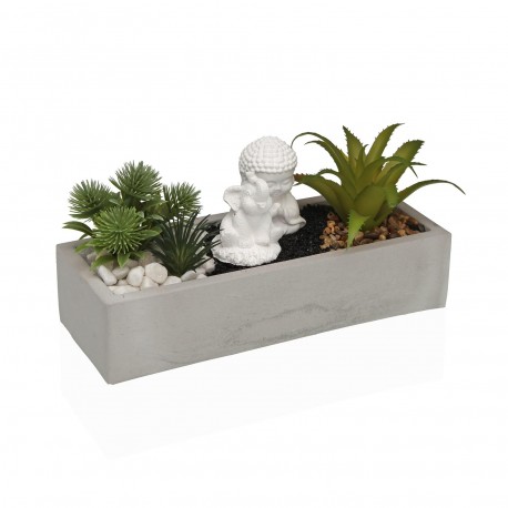 VASO CIMENTO BRANCO COM PLANTA ELEFANTE BUDA