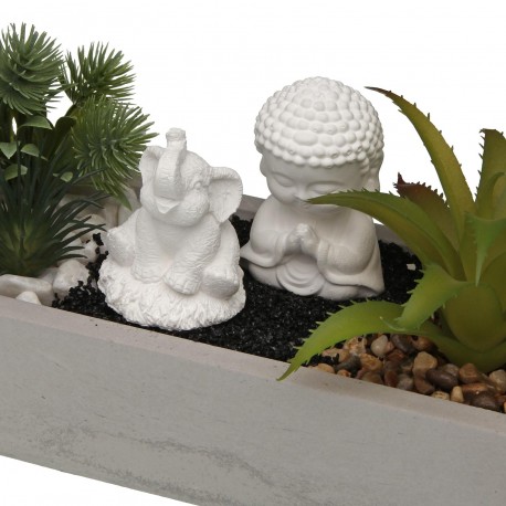 VASO CIMENTO BRANCO COM PLANTA ELEFANTE BUDA