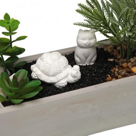 VASO CIMENTO BRANCO PLANTA TARTARUGA GATO