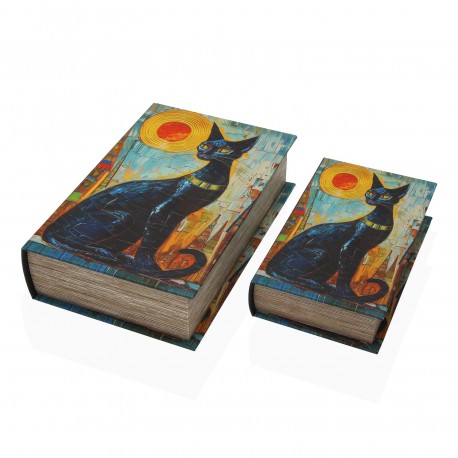 CONJUNTO 2 LIVROS DECORAÇÃO GATO EGÍPCIO