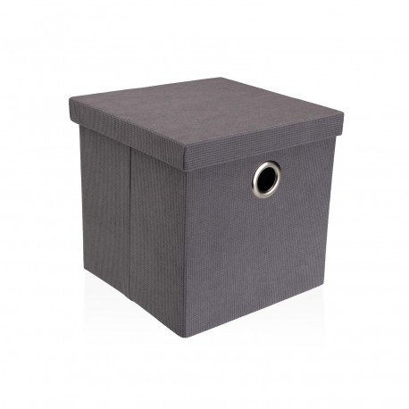 CESTA QUADRADA COM TAMPA DOBRÁVEL CINZA CLARO
