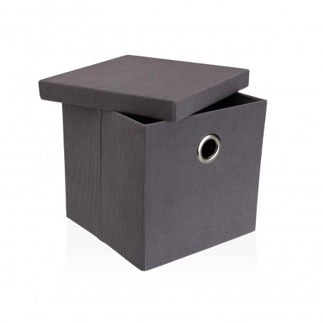 CESTA QUADRADA COM TAMPA DOBRÁVEL CINZA CLARO