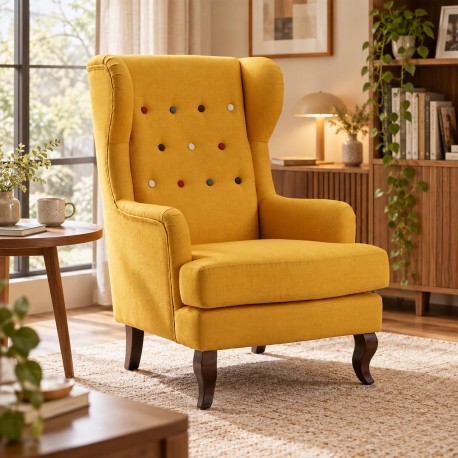 SILLON LISO MOSTAZA BUTTONS