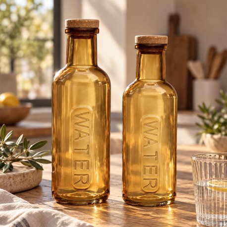 GARRAFA VIDRO ÂMBAR COM CORTIÇA