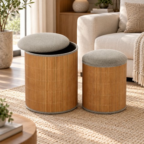 CONJUNTO 2 PUFS ARRUMAÇÃO CINZA BAMBU